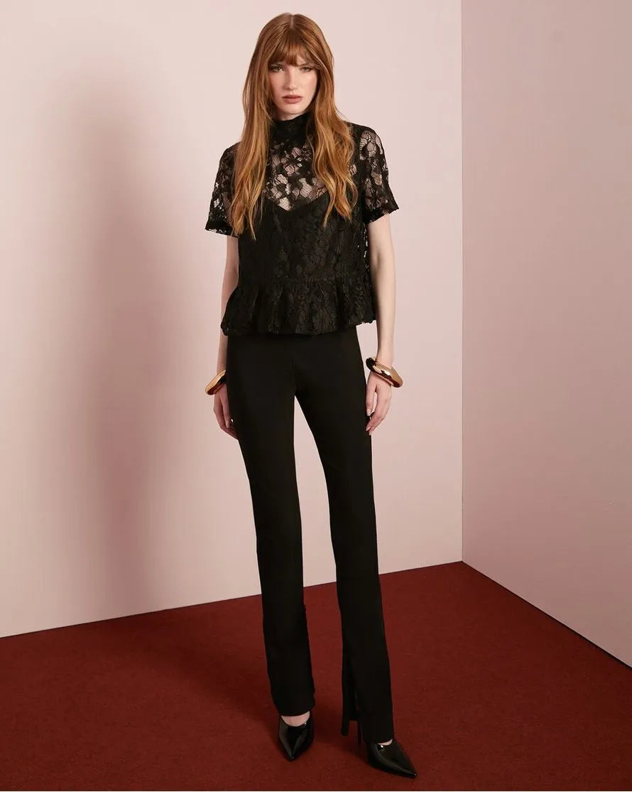 ANF Black Laces Peplum Blouse