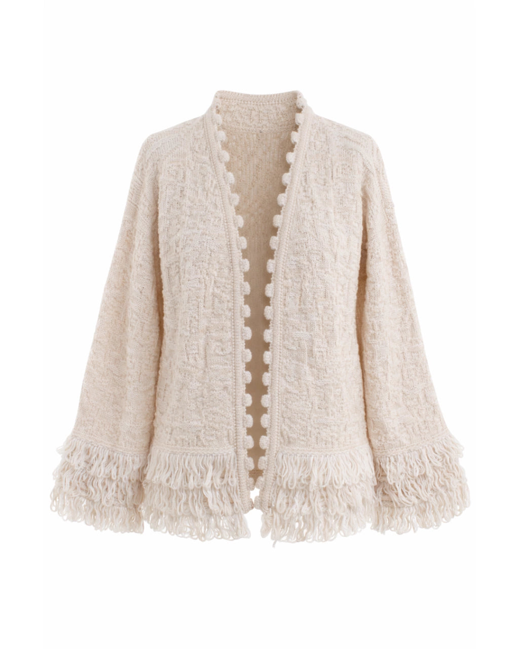Roselia Pom-Pom Fringe Knit Cardigan Natural