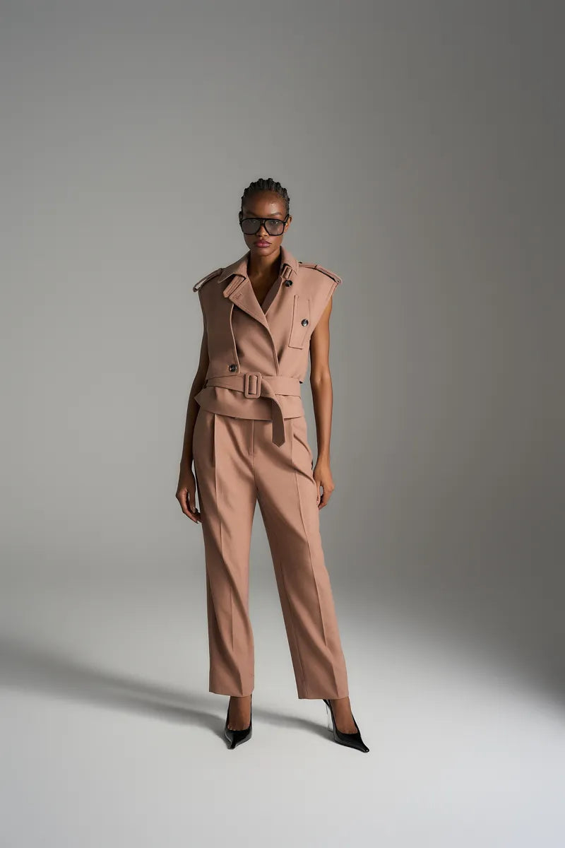 Luxurious Concept Tailored Set with Vest Light Brown