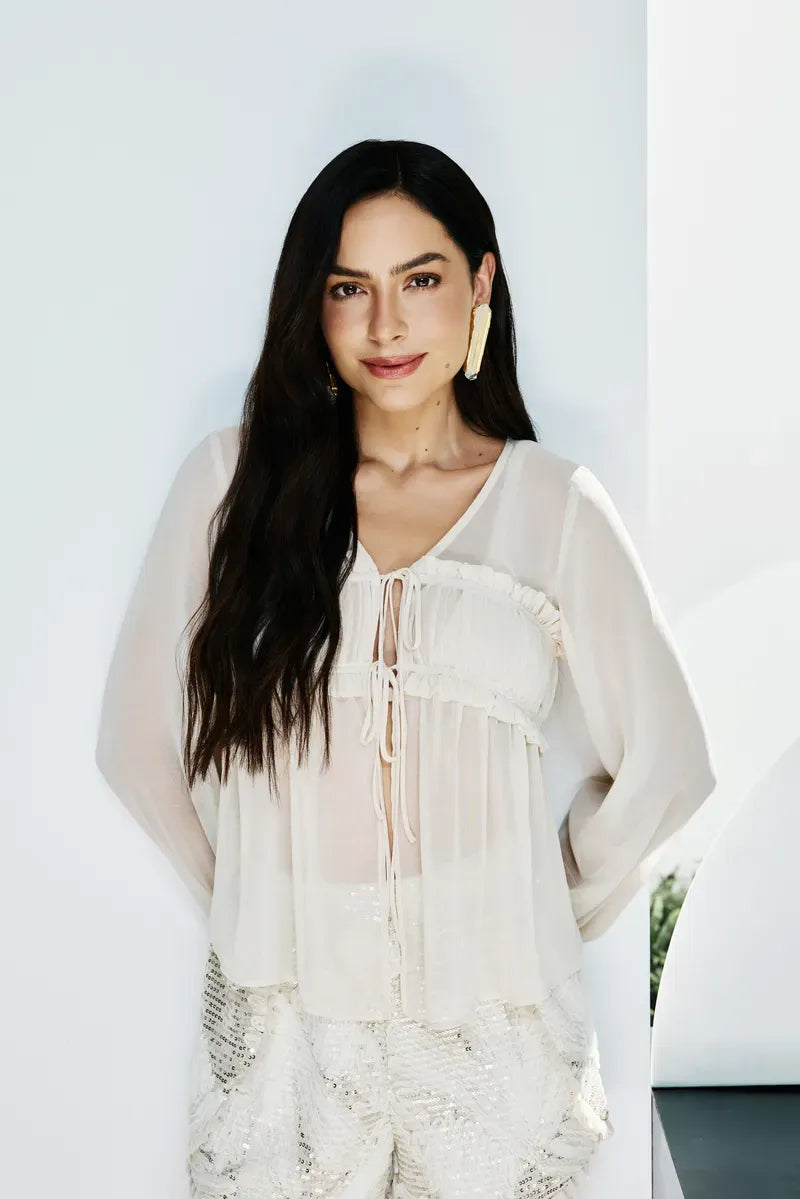 Furrowed Blouse with Top - Natural