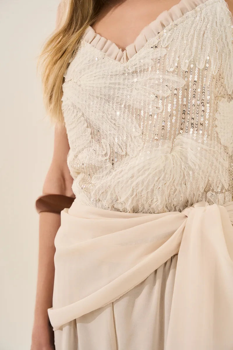 Embroidered Ruffle Blouse - Natural