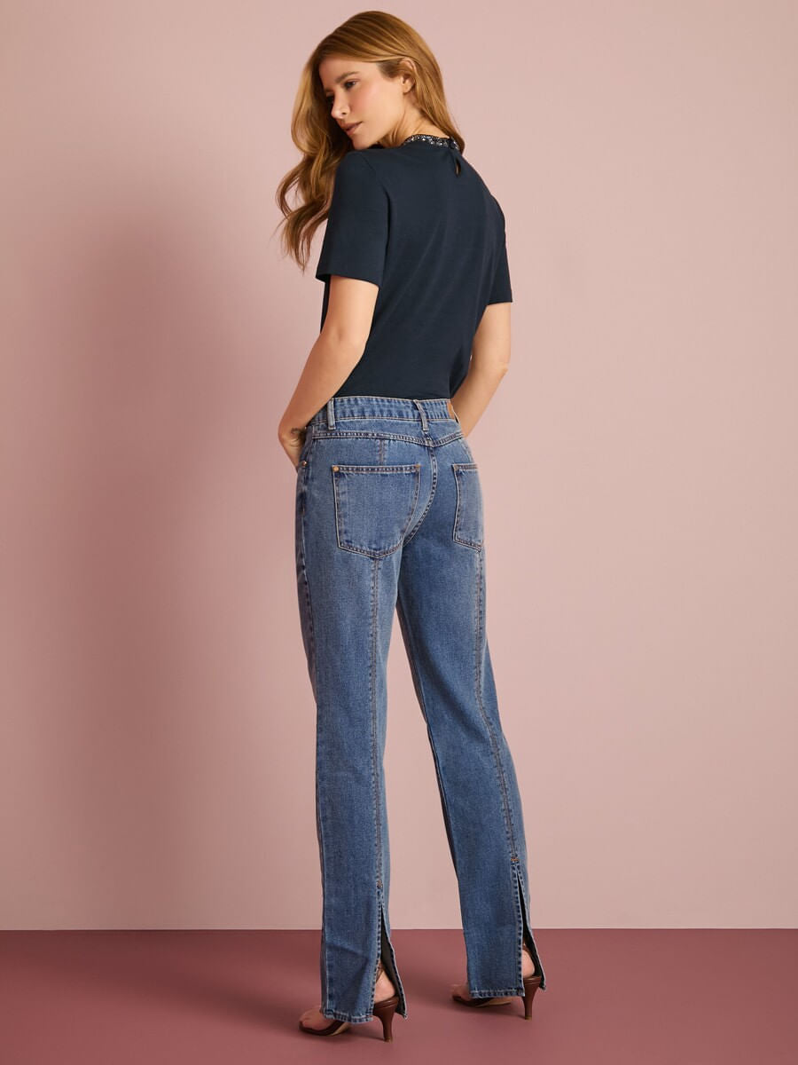 Straight Jeans with Slit Hem Anne Fernandes detail