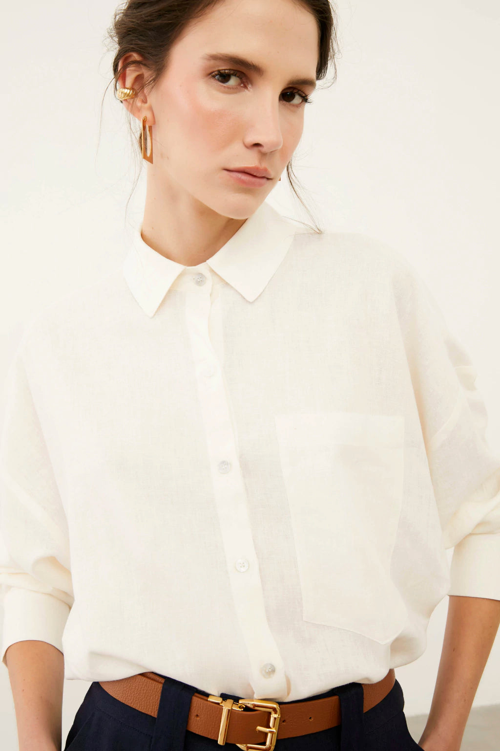 Laura Visco Linen Off White Oversized Shirt