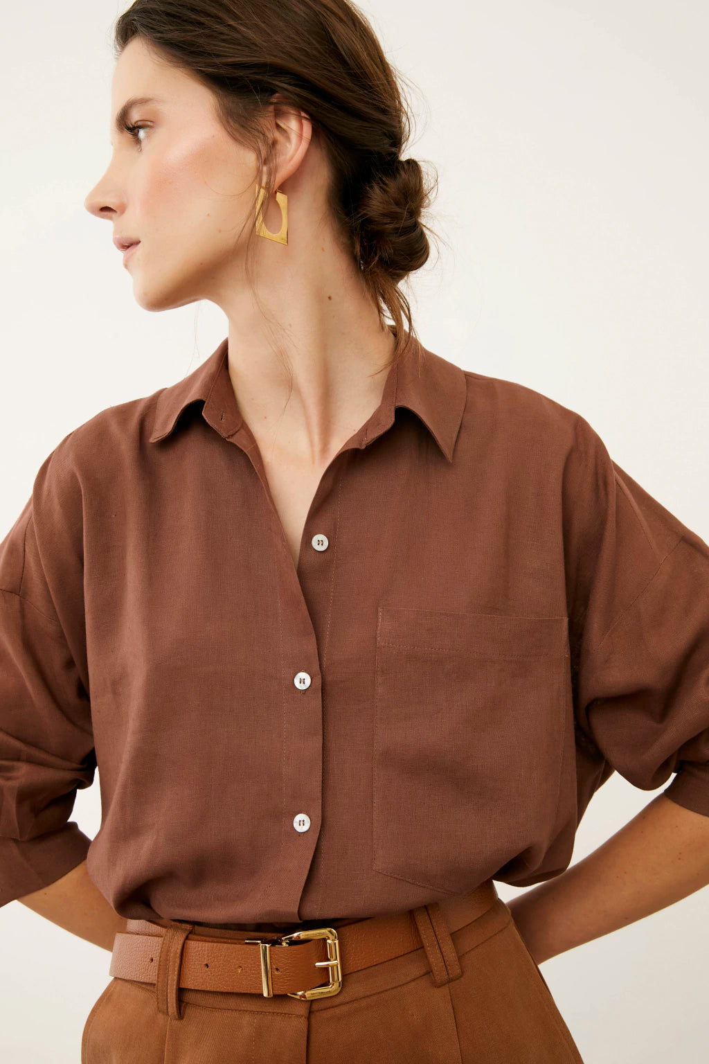 CLM Laura Visco Linen Brown Shirt