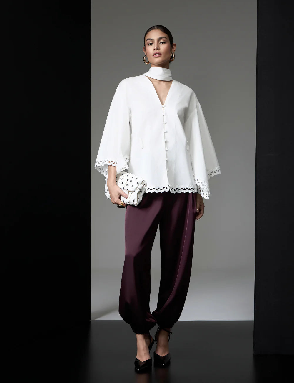 Off White Asymmetric Shirt with Raglan Sleeves