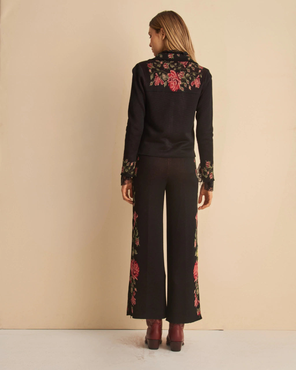 Adriana Floral Jacquard Knit Cardigan Black