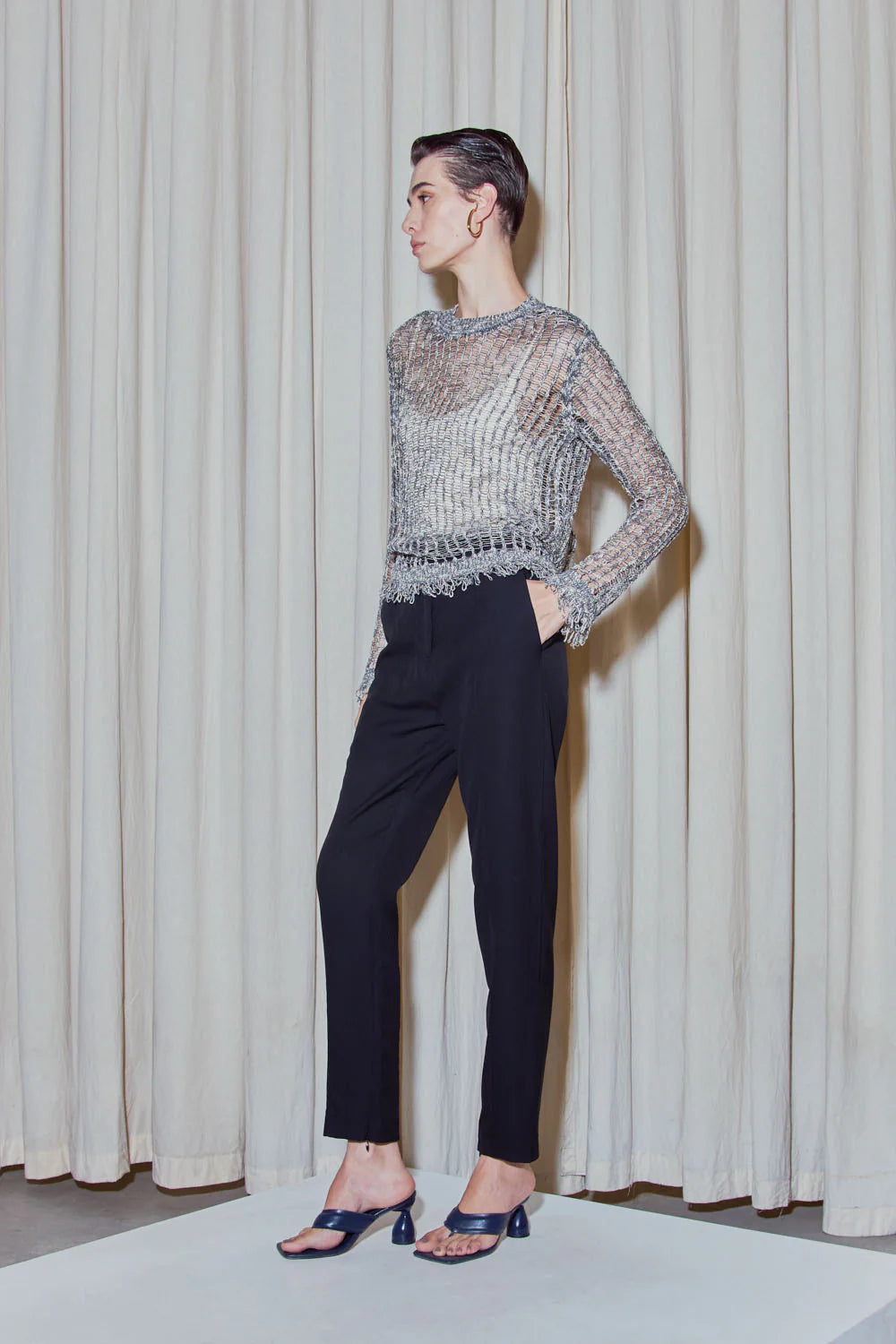 Long Sleeve Blouse in Rustic Knit Fabric