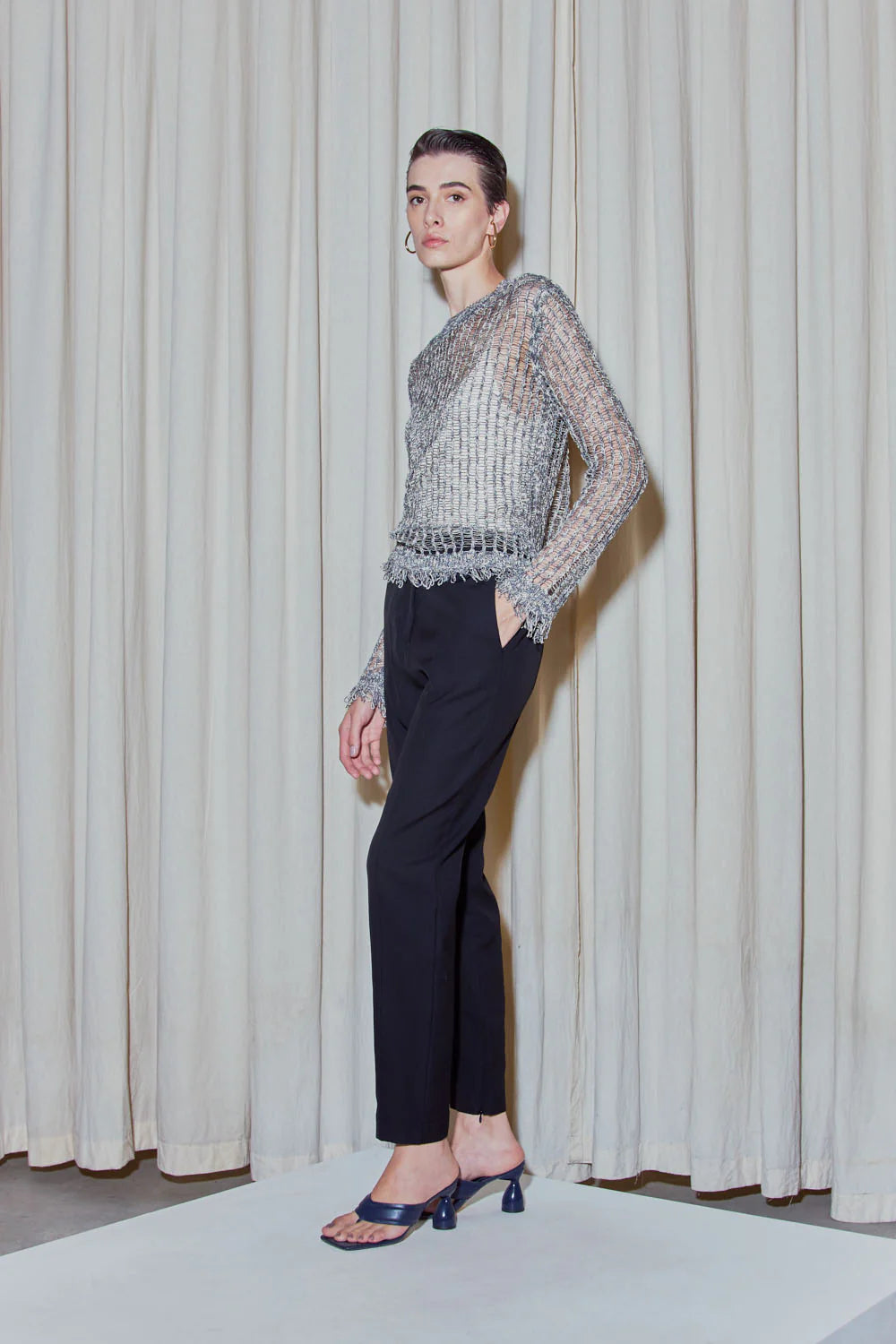 Long Sleeve Blouse in Rustic Knit Fabric