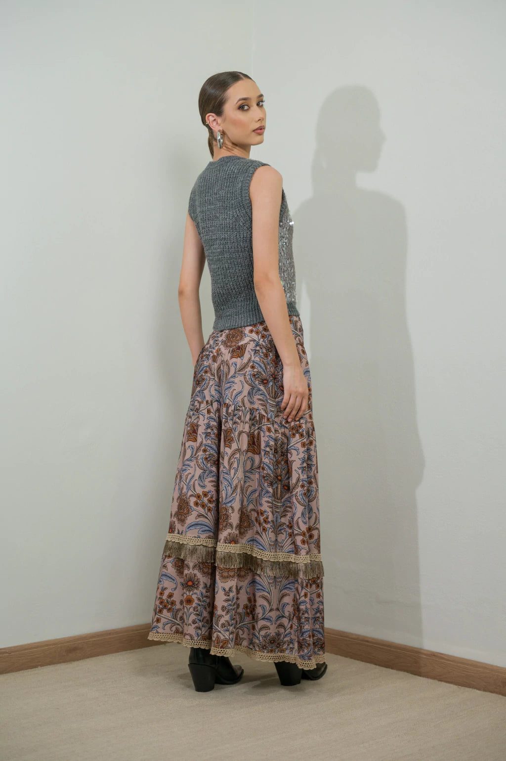 Embroidered Sequin Vest Silver