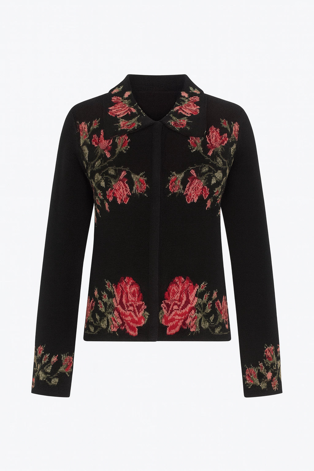 Adriana Floral Jacquard Knit Cardigan Black
