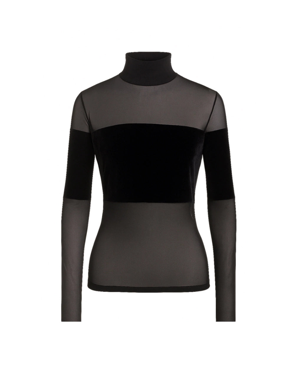Denise Velvet Tulle Turtleneck Blouse Black