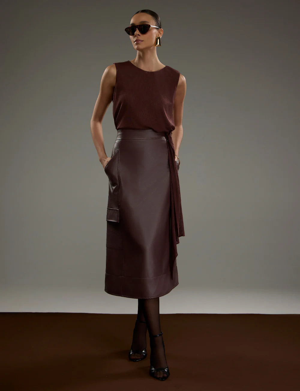 Mid Leather Grown Skirt
