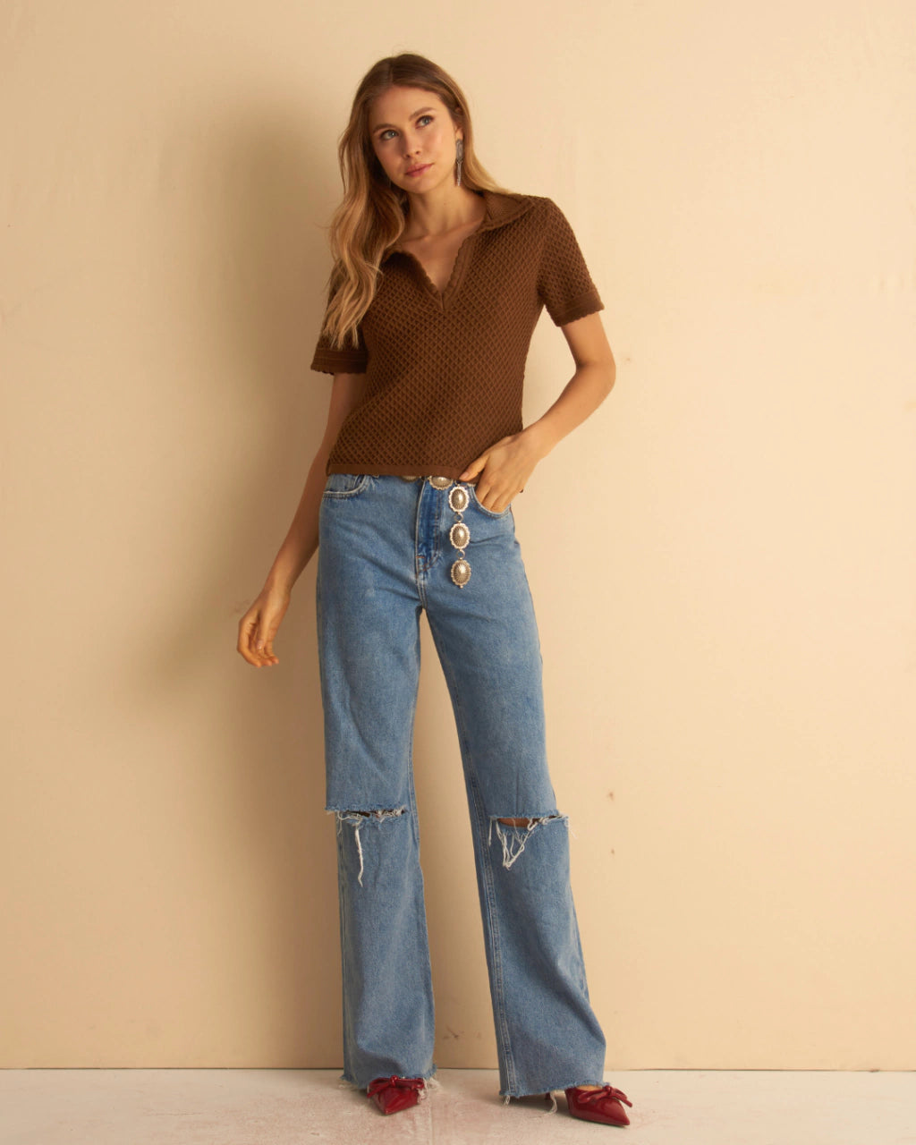 Christiane Knitted Textured Polo Shirt