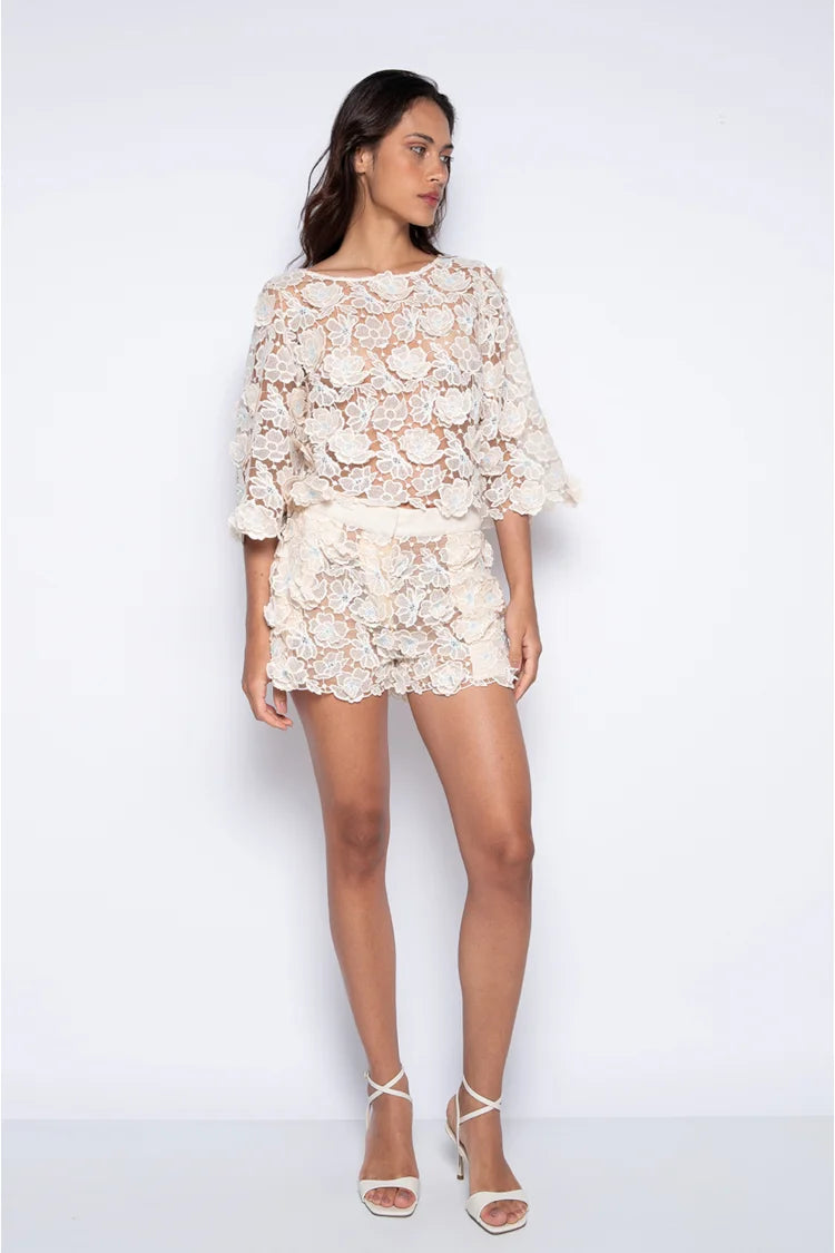 Anita Embroidered Blouse with Appliqué Off White