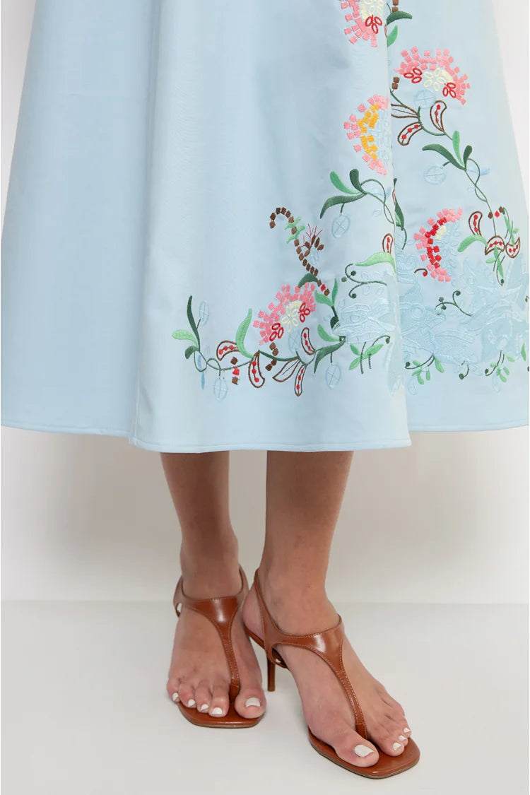 Amanda Blue Embroidered Dress