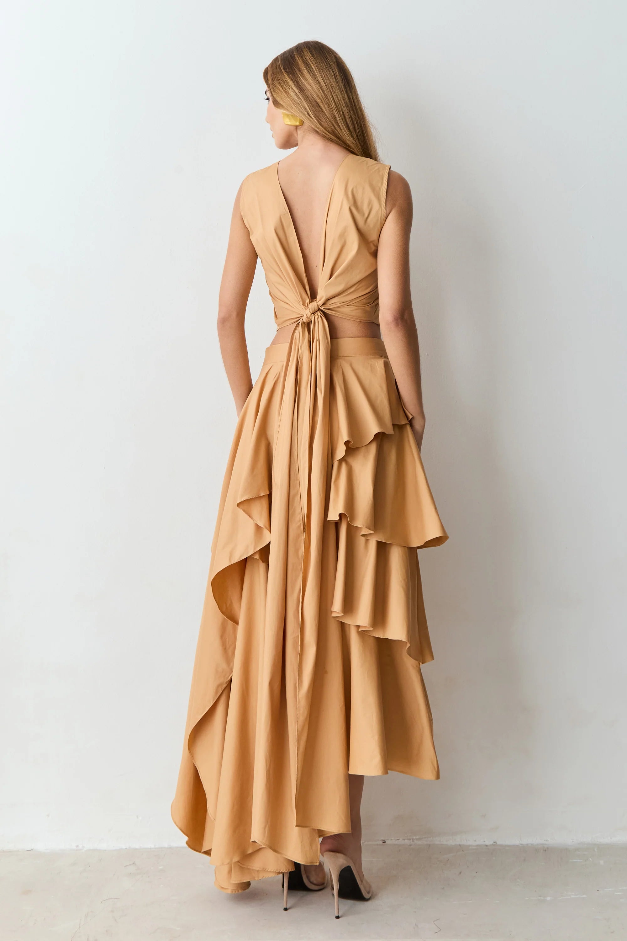 Dulce de Leche Set: Top and Ruffled midi skirt.