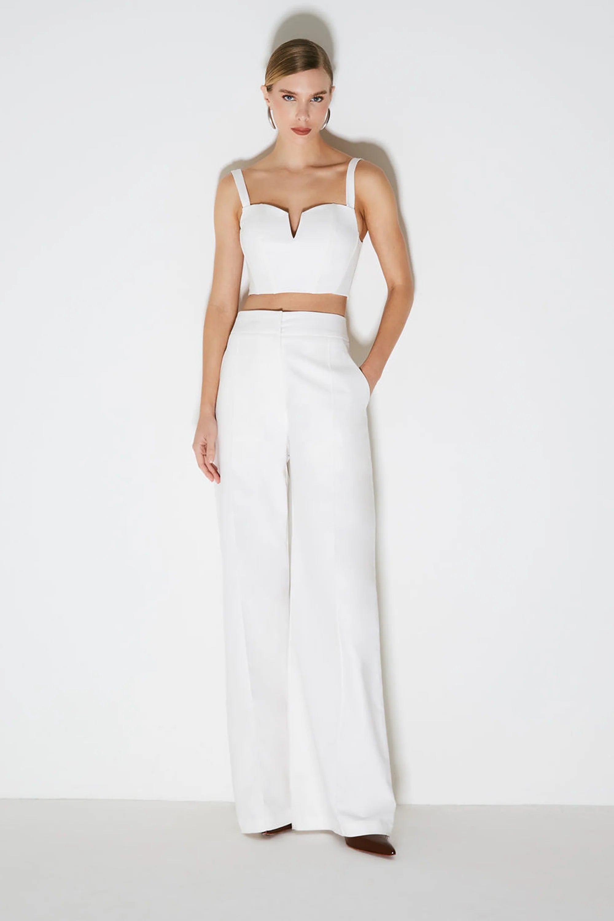 White Compact Cotton Trousers