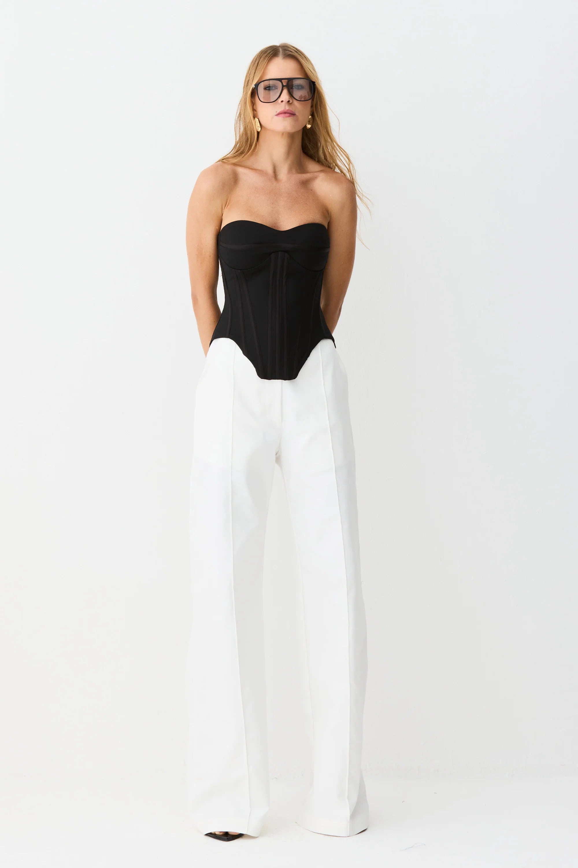 White Compact Cotton Trousers