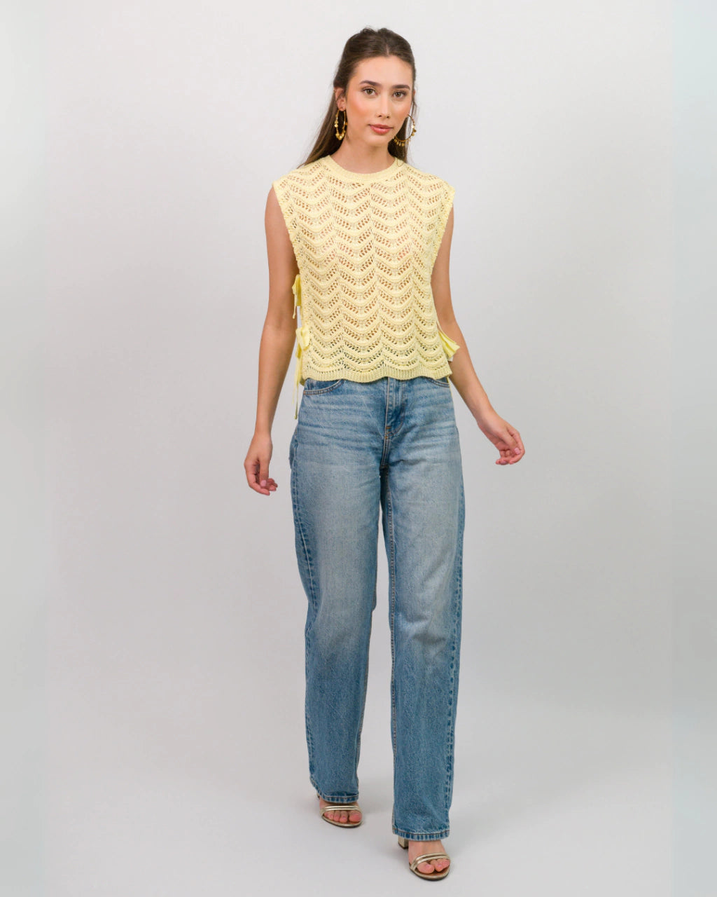 Crafted Lace knit Fabric Yellow Set
