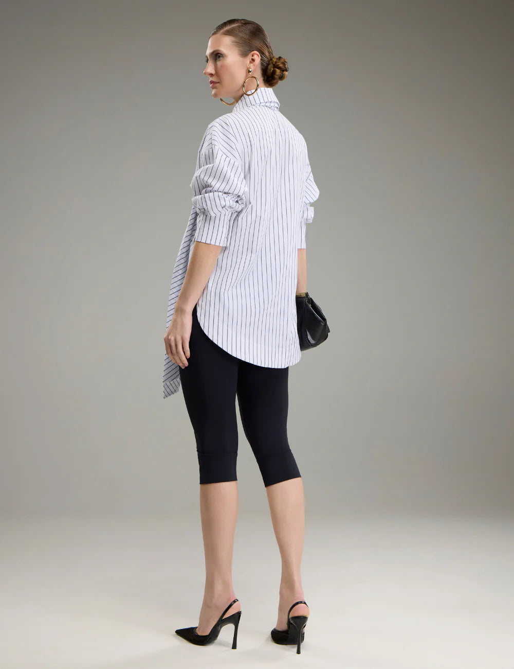 Striped Shirt with Tie-Neck