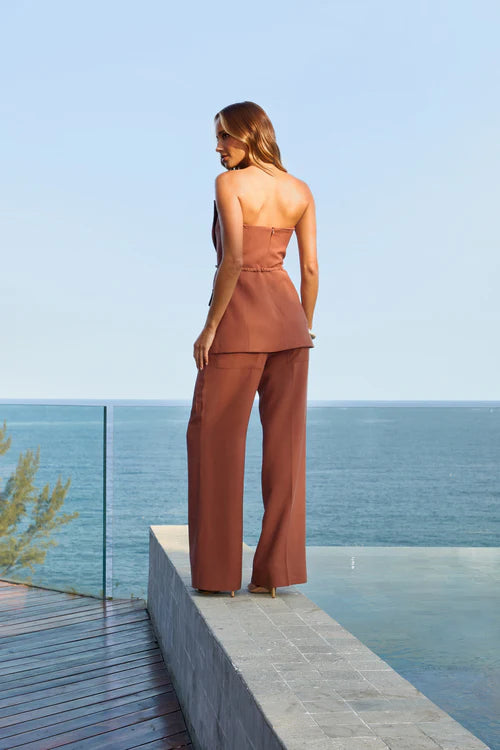 Luxurious Corset Top Tailored Brown Matching Set