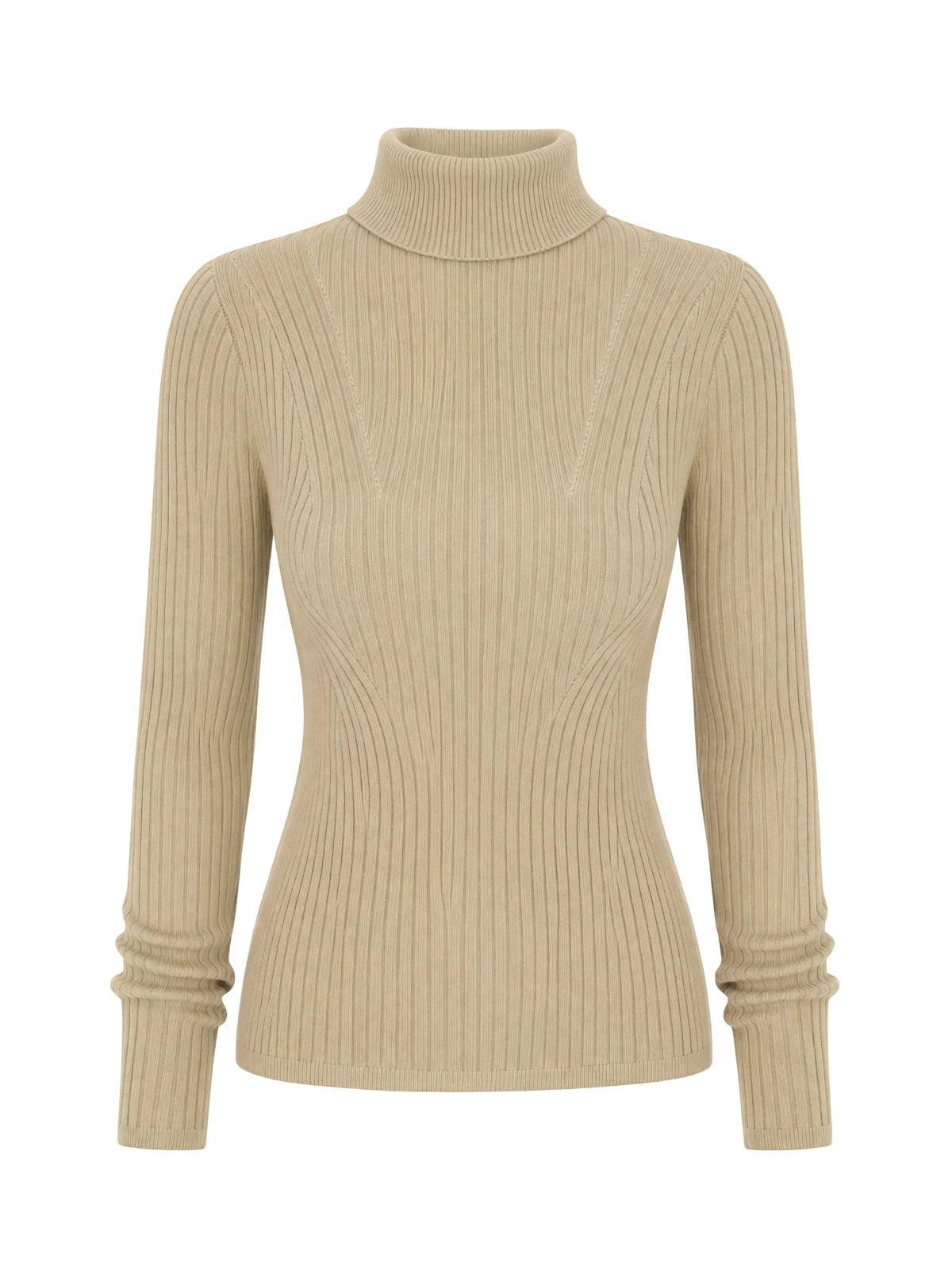 Basic Ribbed Turtleneck Knit Blouse Pecan