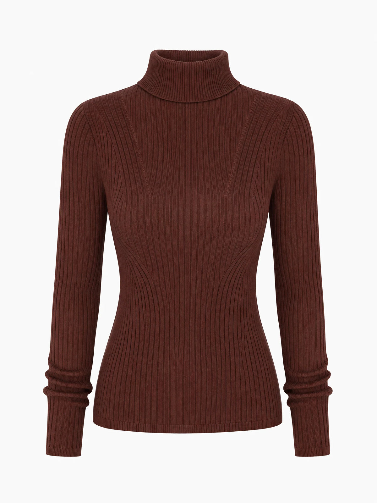Basic Ribbed Turtleneck Knit Blouse Brownie