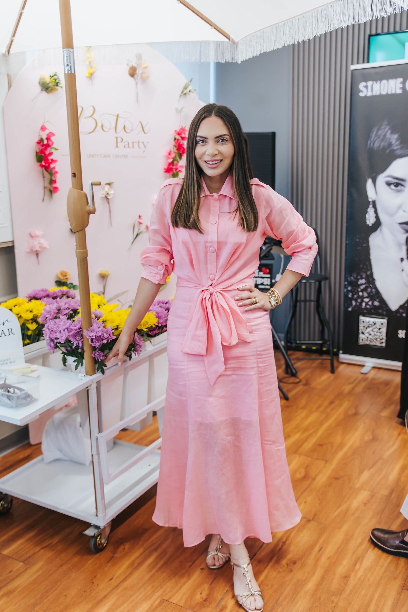 Light Ramie Pink Spring Midi Skirt