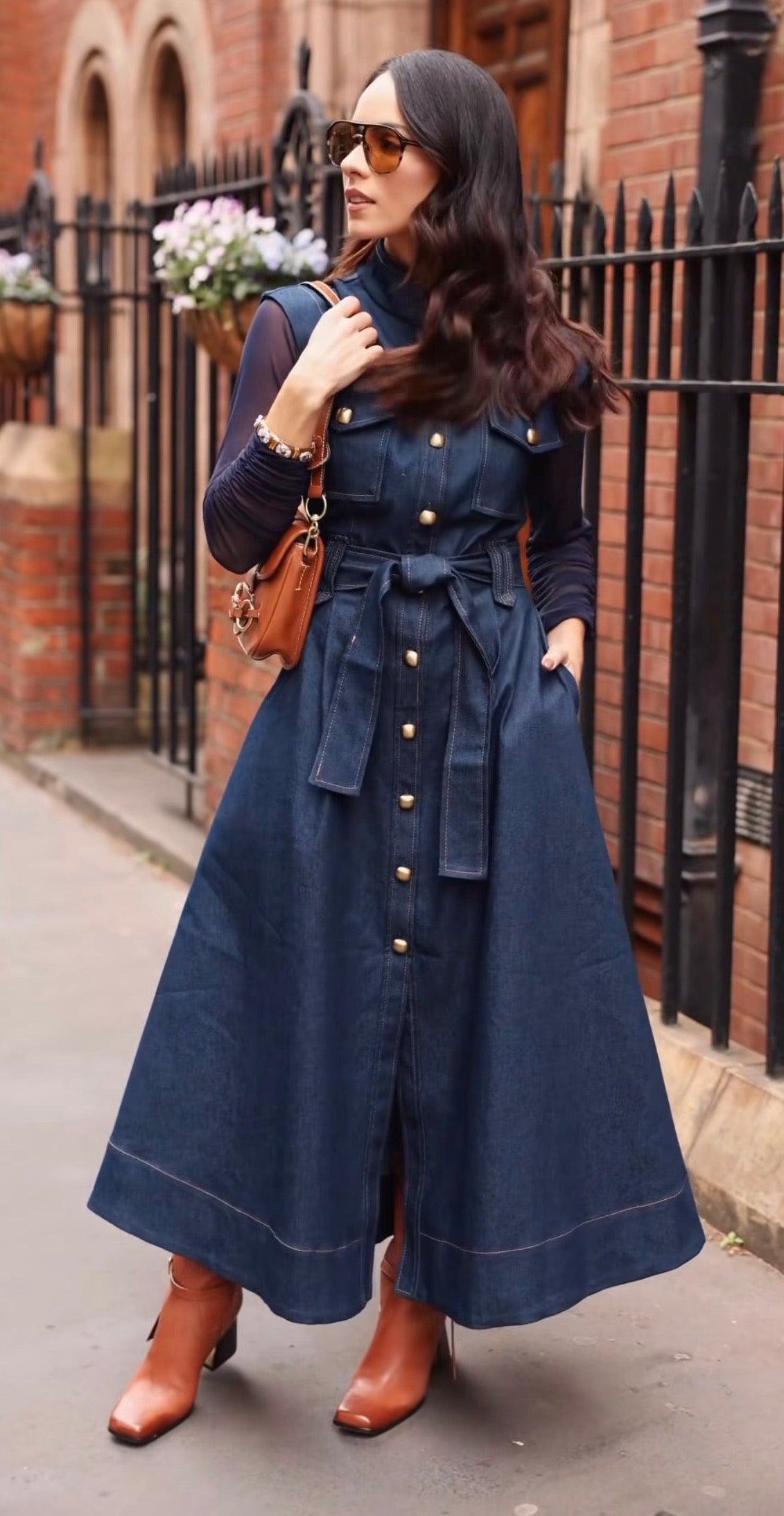Denim Lady Like Structured Midi Dress