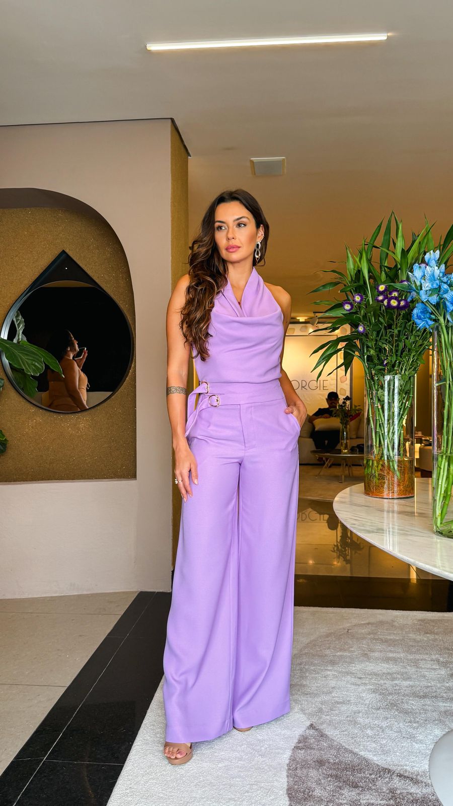 Lilac Draped Necklace Blouse
