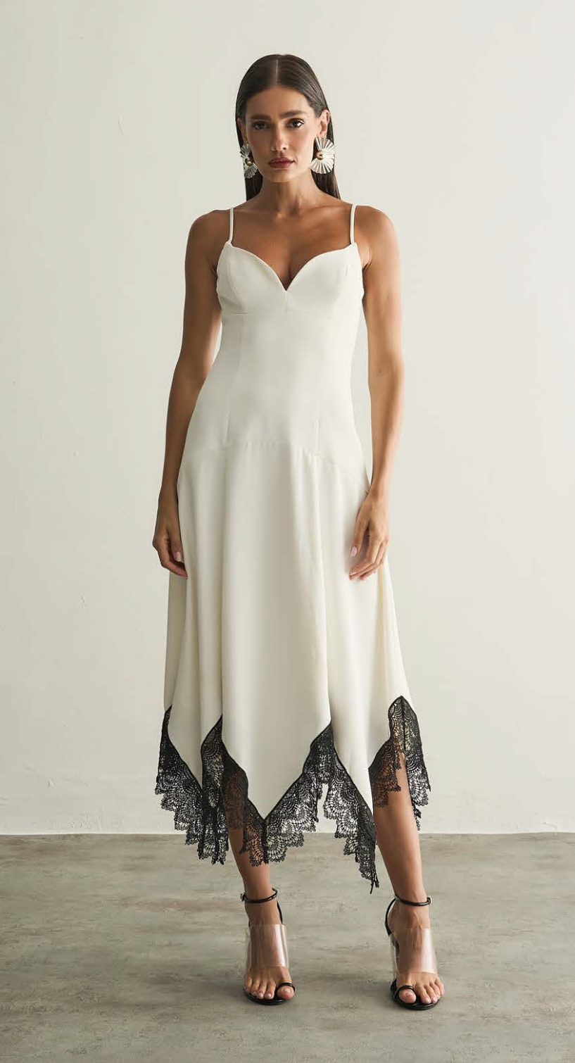 Loreta Sexy Midi Dress with Black Laces
