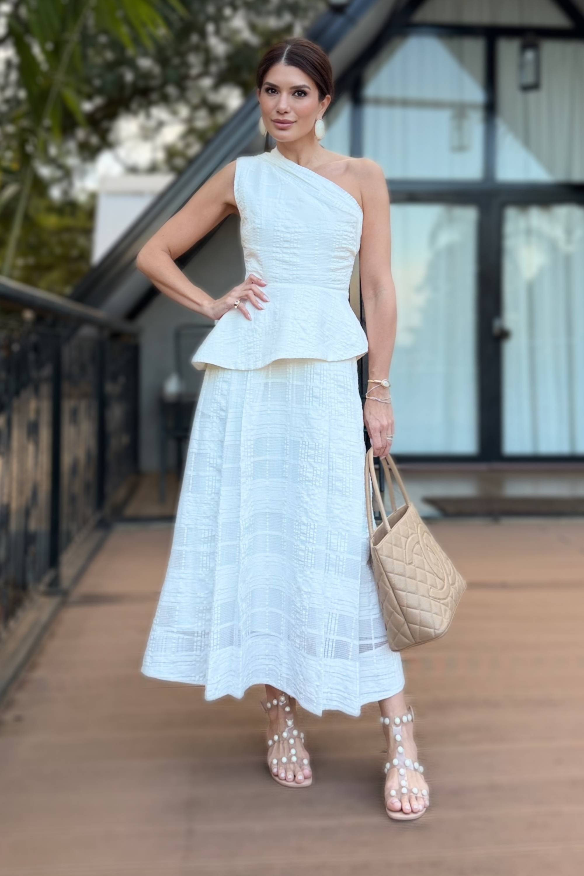 Solar Plaid Summer One Shoulder Set