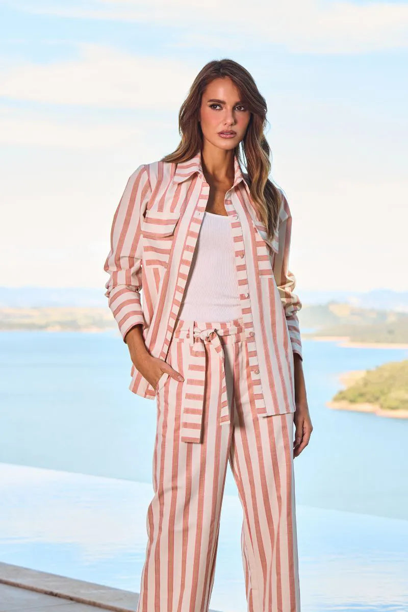 Sabrine vertical stripe linen Peach Set