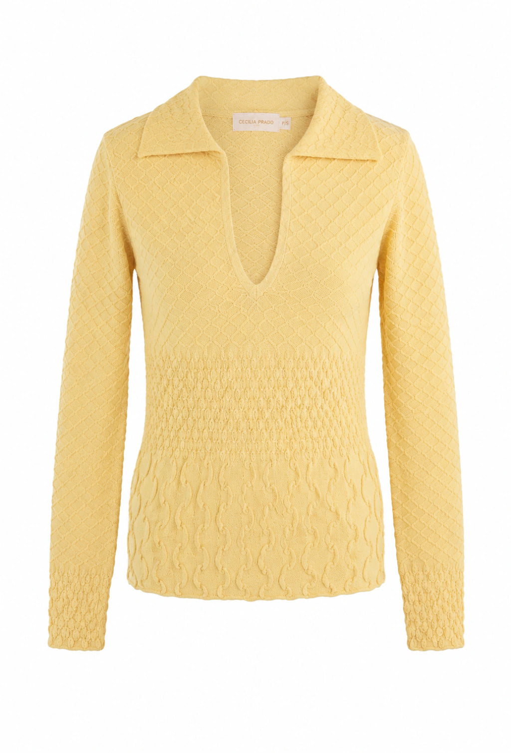 Ayla Textured Knit Polo Sweater Yellow