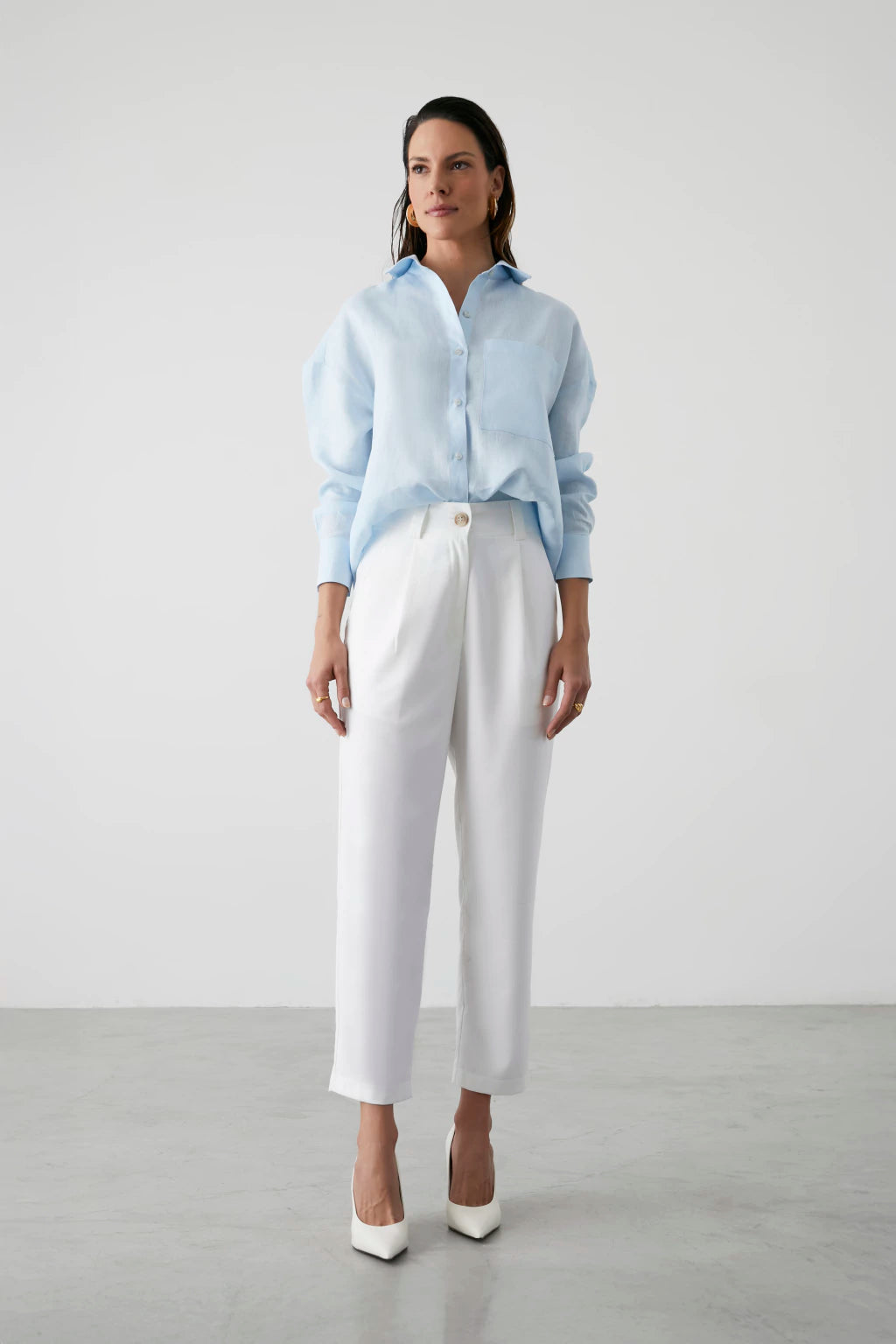 Chloe Pure Linen Oversized Shirt Baby Blue