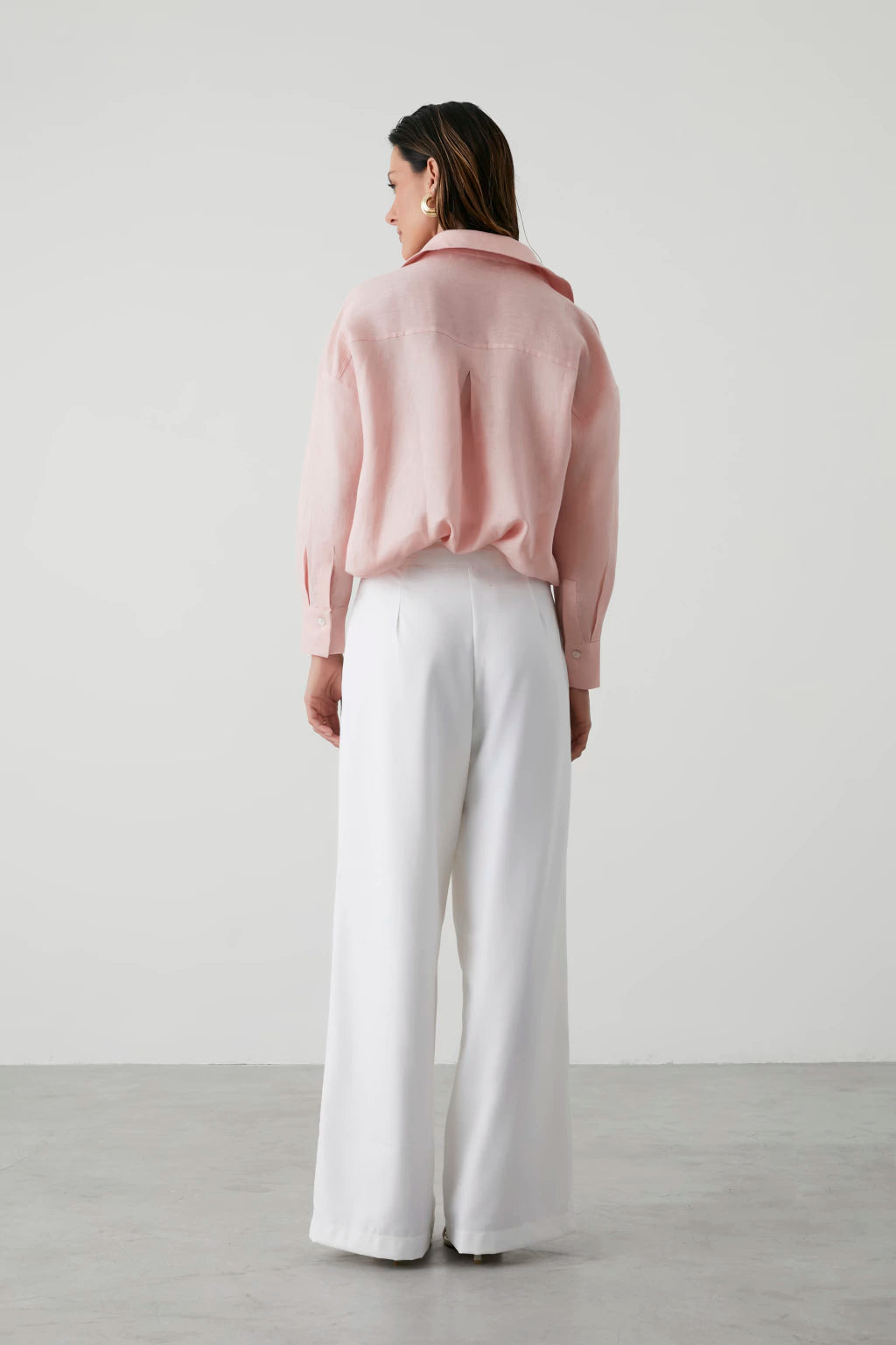 Pure Linen Oversized Shirt Light Pink