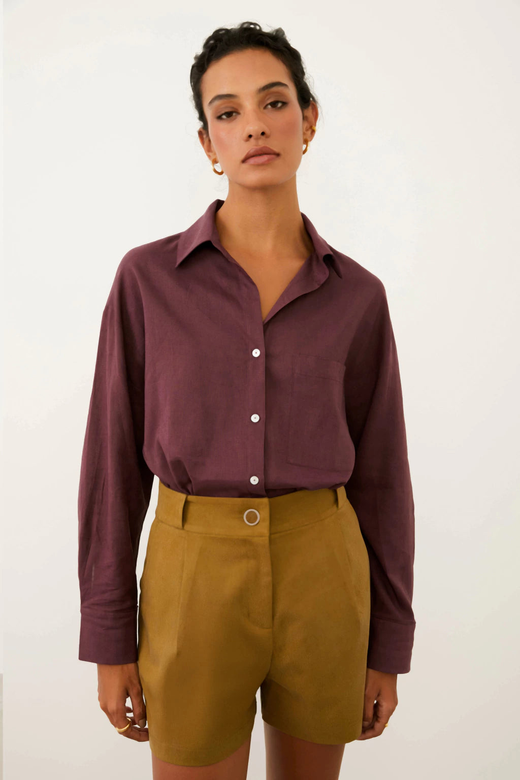 Laura Visco Linen Dark Wine Oversized Shirt