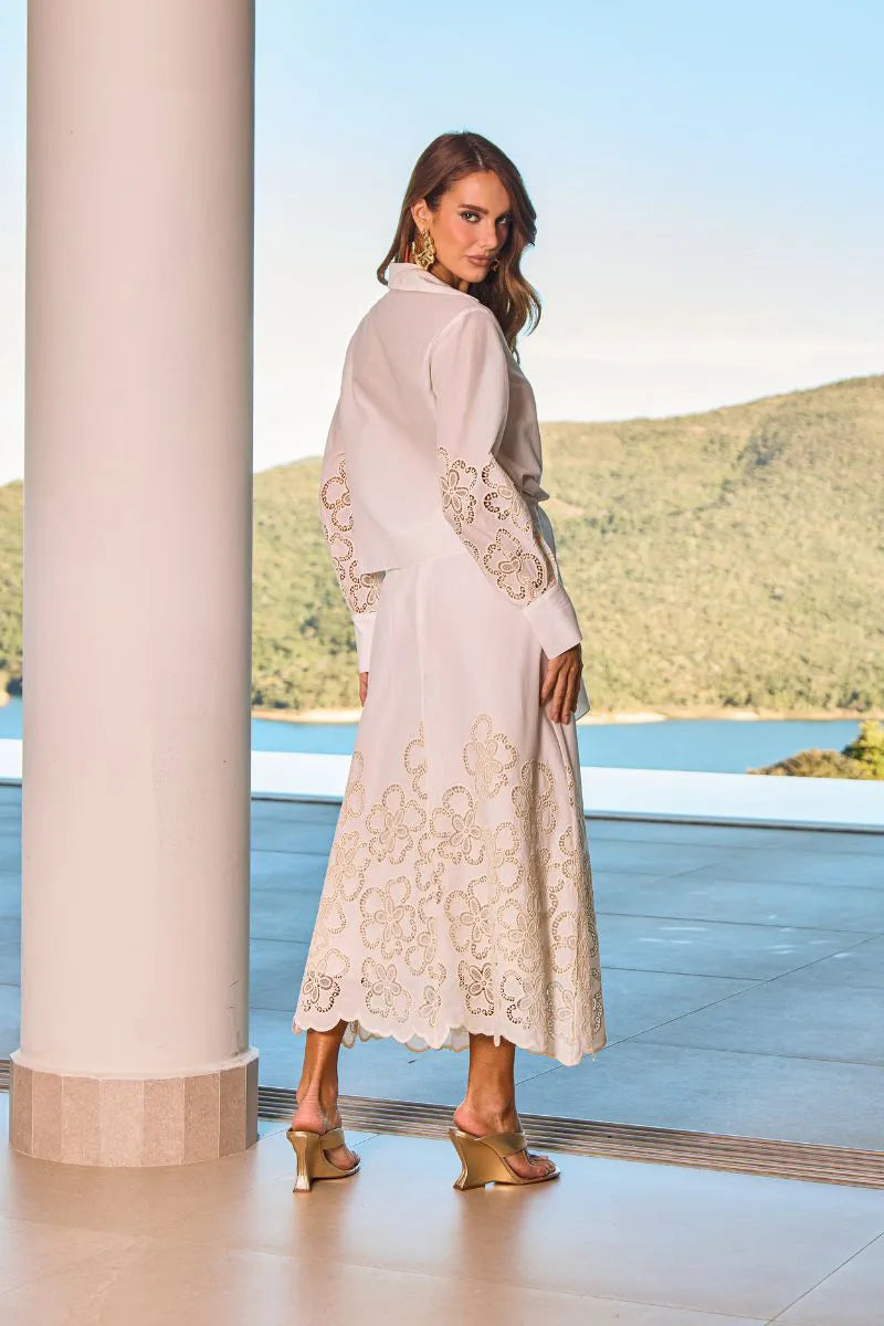 Bruna Linen Embroidered Richelieu Set