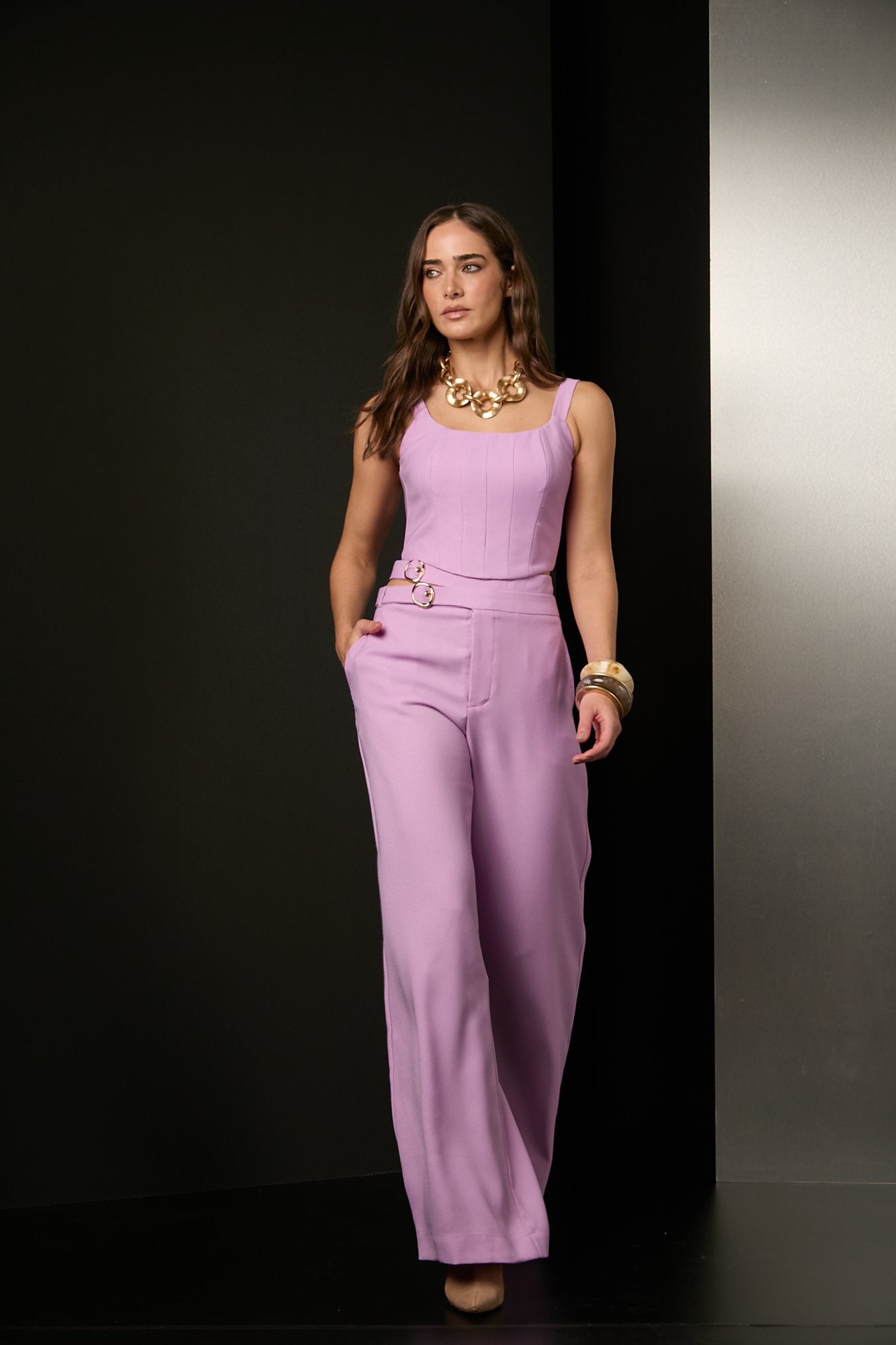 Lilac Tailored Pants with Buckle