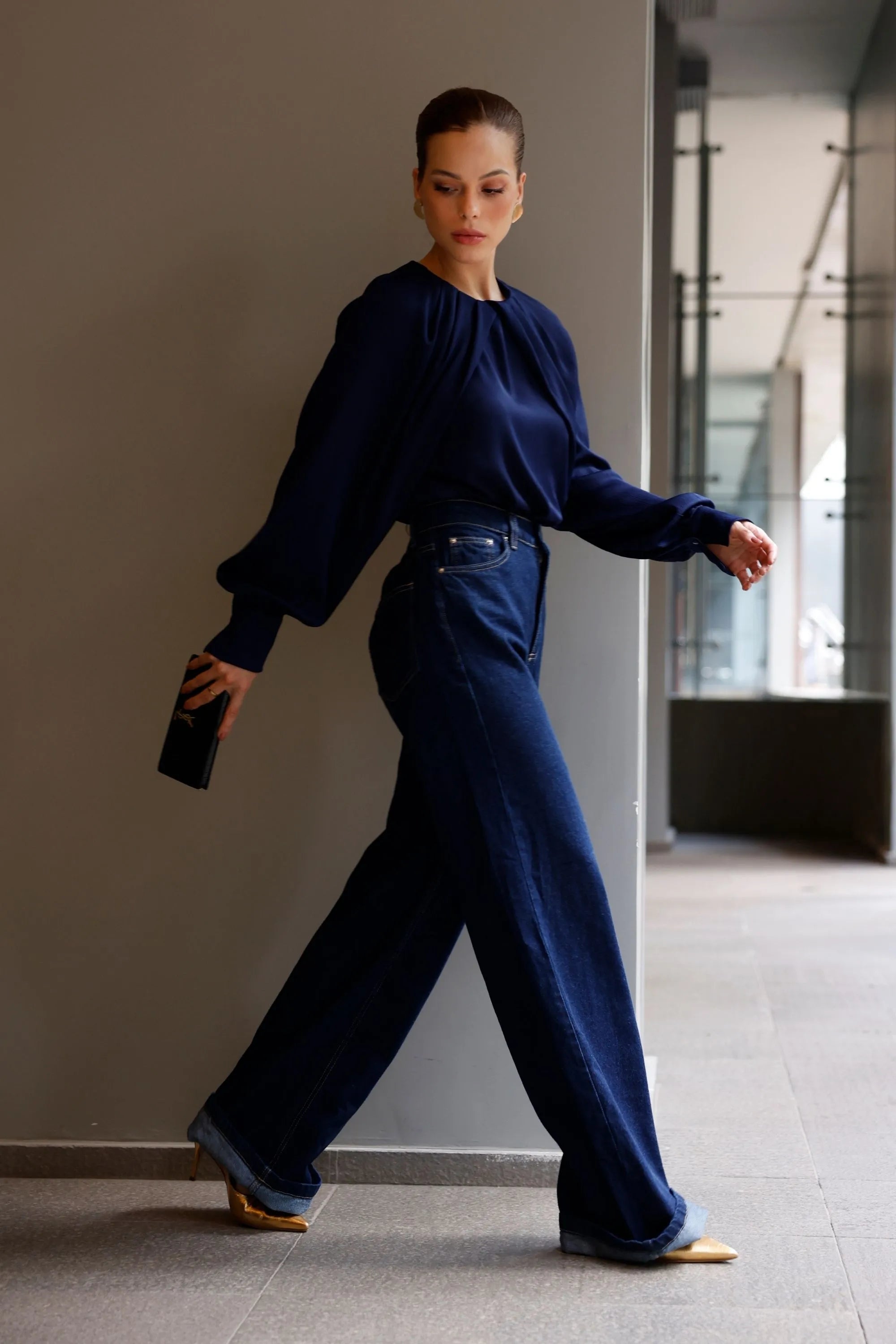 UC Asymmetric Modern Blouse Navy