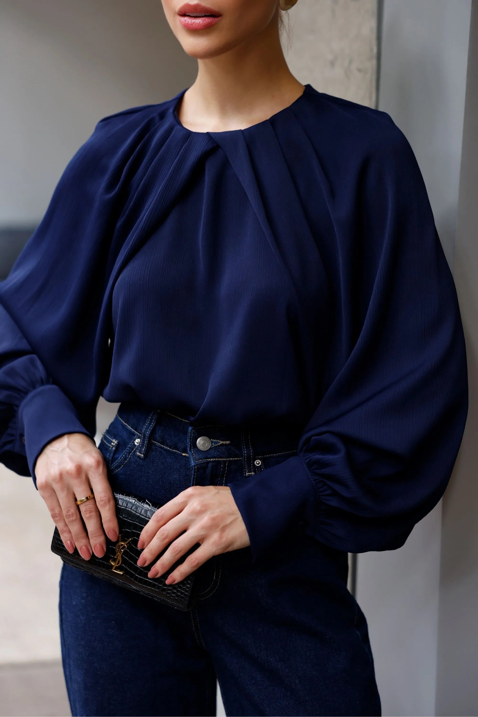 UC Asymmetric Modern Blouse Navy