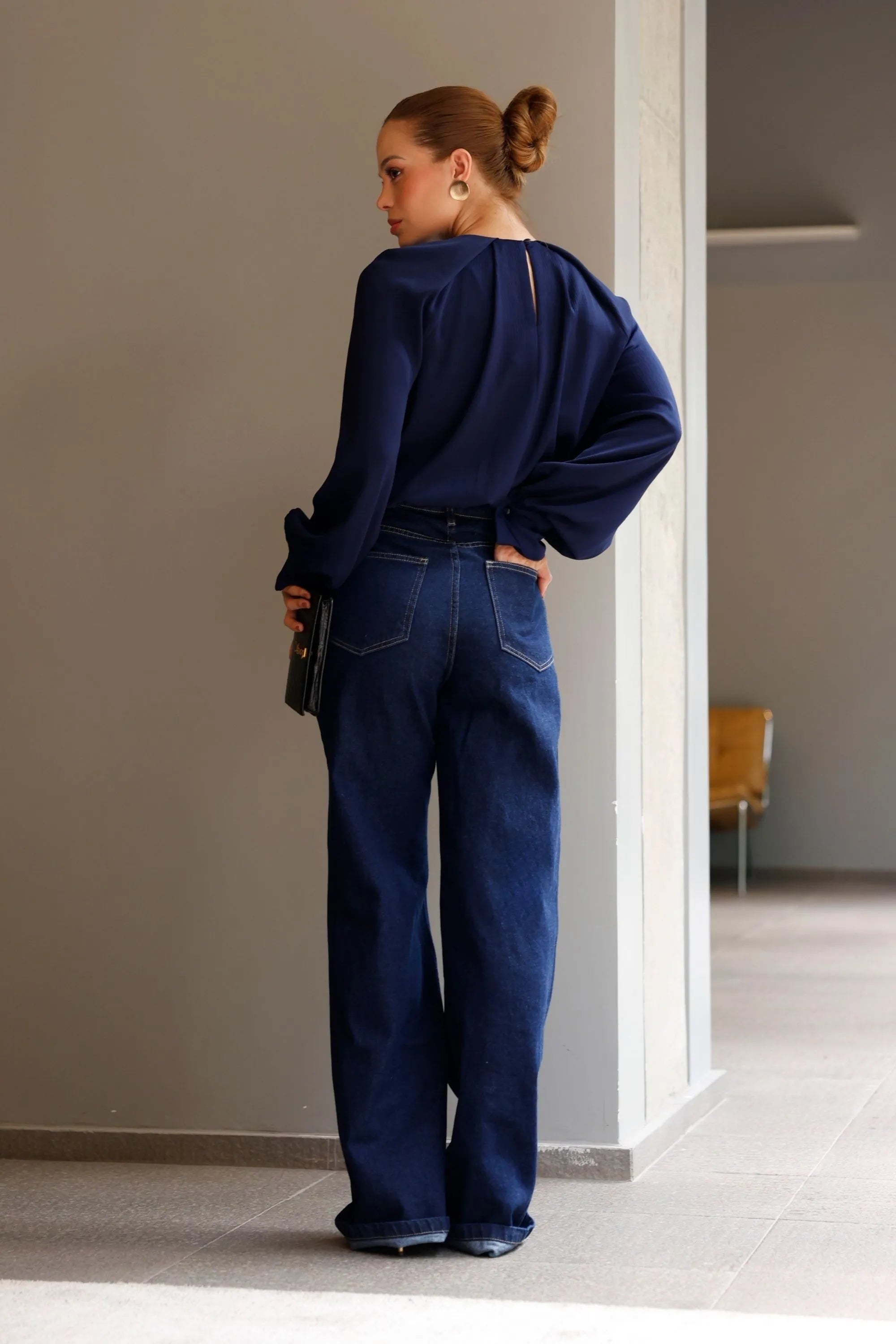 UC Asymmetric Modern Blouse Navy