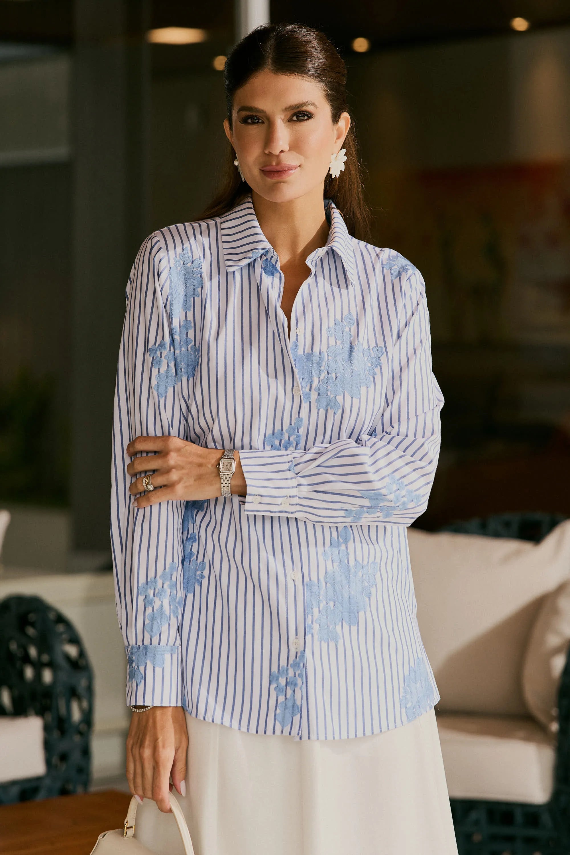 Embroidered Striped Poplin Shirt