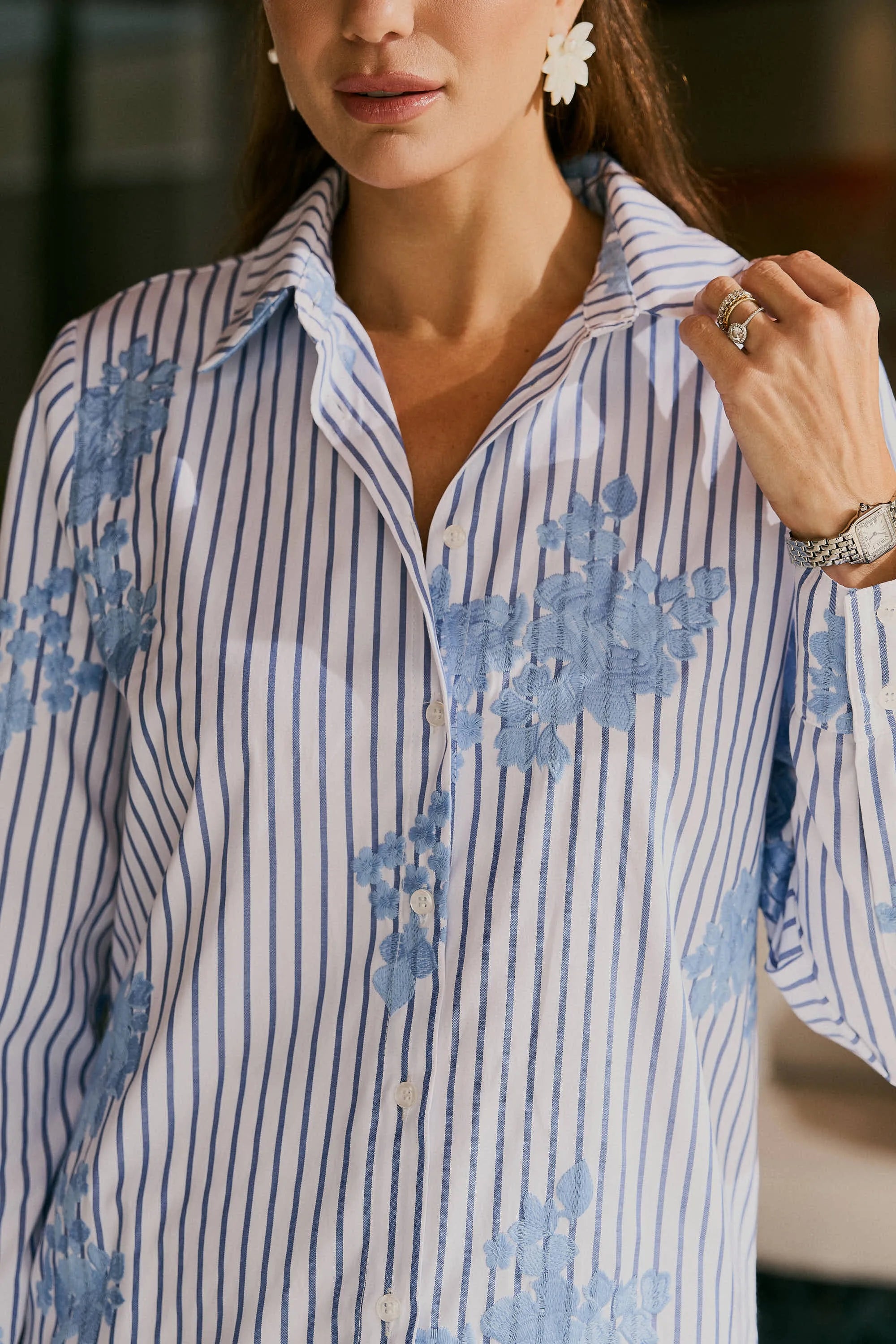 Embroidered Striped Poplin Shirt