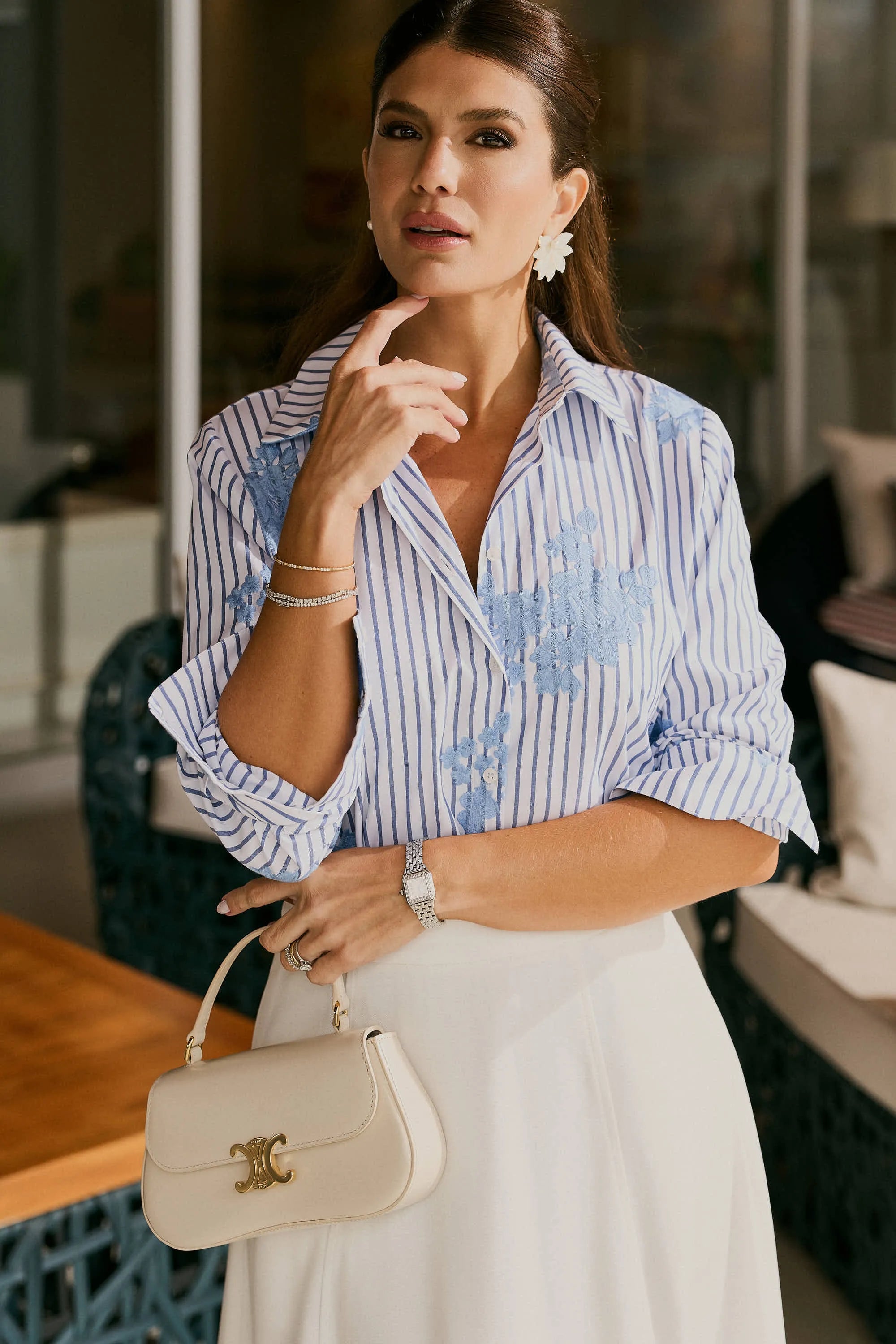 Embroidered Striped Poplin Shirt