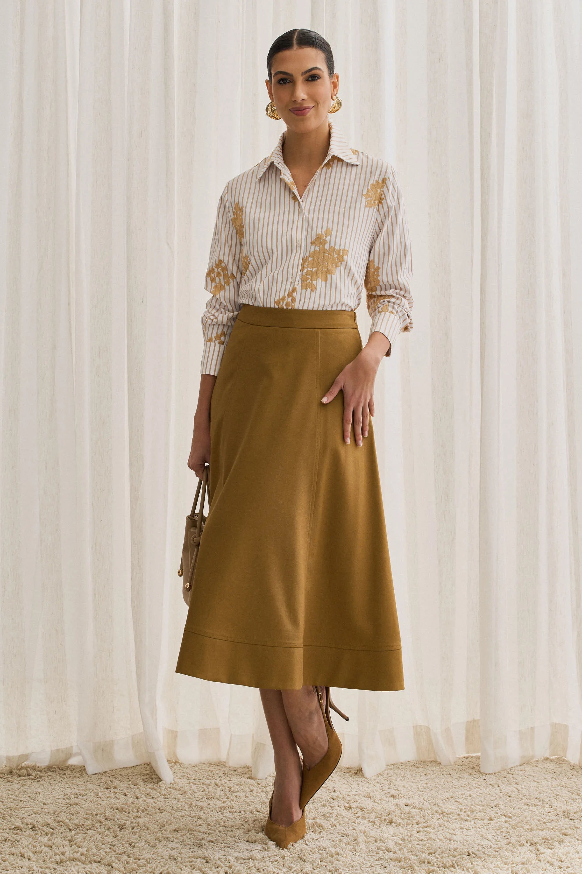Embroidered Striped Poplin Shirt Yellow
