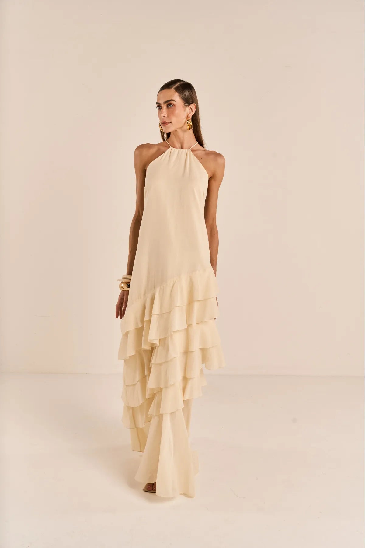 Edelina Vanilla Cotton with Layers Long Dress