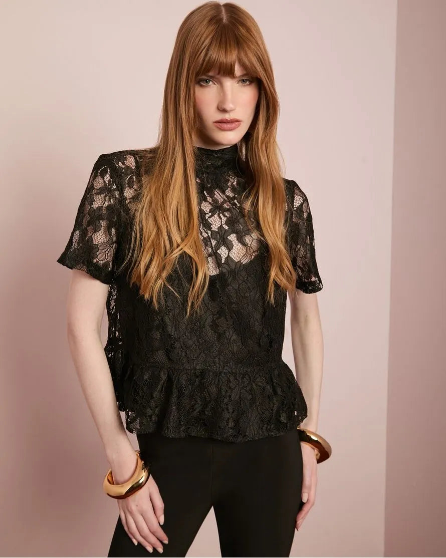 ANF Black Laces Peplum Blouse
