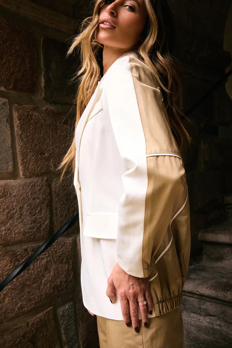 Bicolor Modern Blazer and Caqui Pants Matching Set