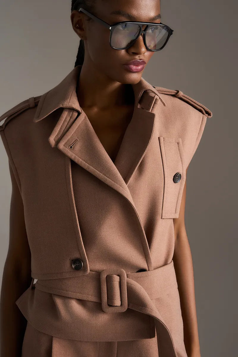 Luxurious Concept Tailored Set with Vest Light Brown